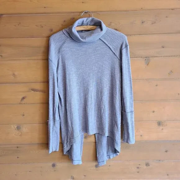 Free People Top Split Back Nutmeg Brown Turtleneck Blouse S Sweater Shirt Boho - Picture 2 of 5